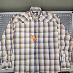 Stetson Shirt Large New NWT Ombre Brown Plaid Pearl Snaps Western Cowboy Biker